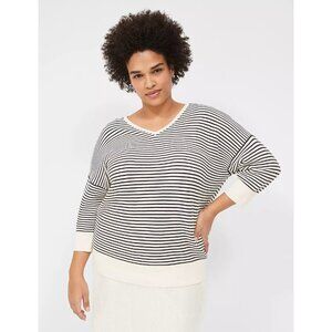 Lane Bryant 18/20 v-neck metallic striped sweater dressy double v-neck 3/4 sleev